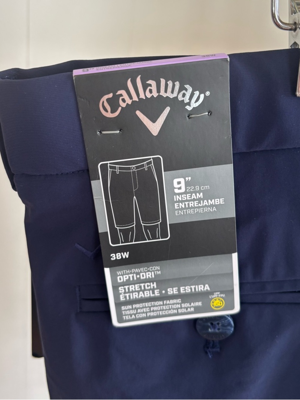Callaway Mens 38x9 Flat Front Performance Chino Opti Dri Golf Shorts Navy NWT - Picture 3 of 8
